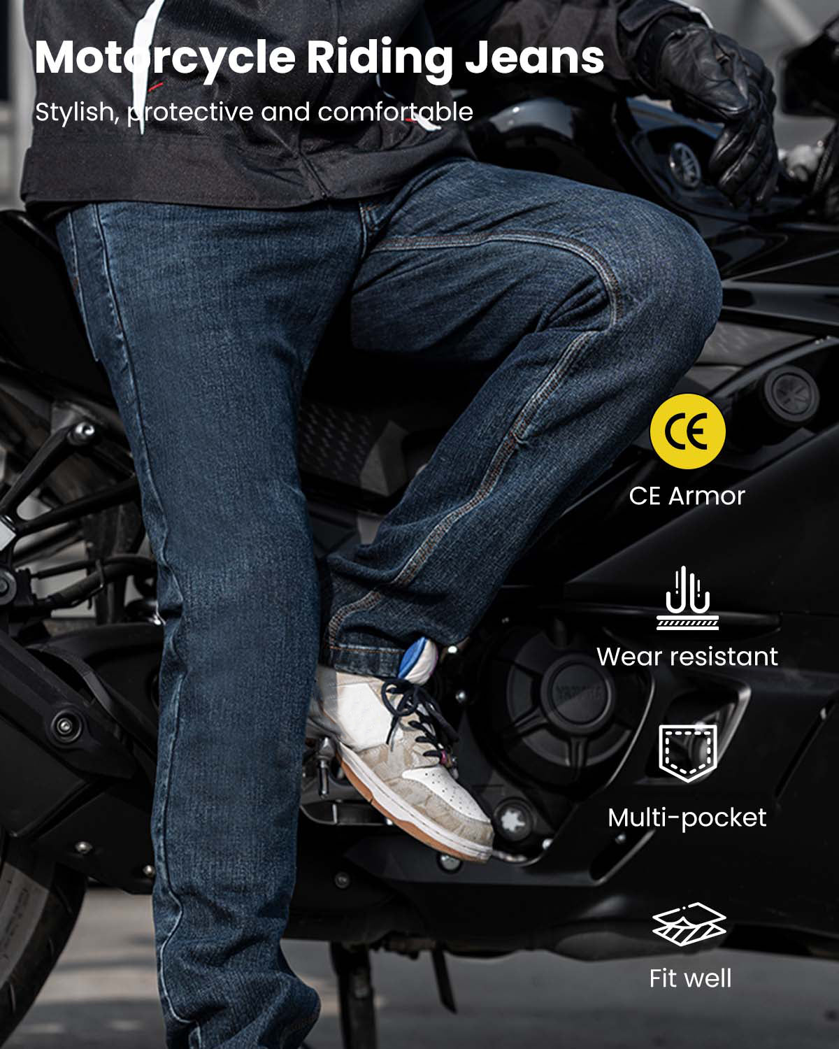 ILM Motorcycle Riding Pants for Men CE Armored Motorbike Jeans Adventu