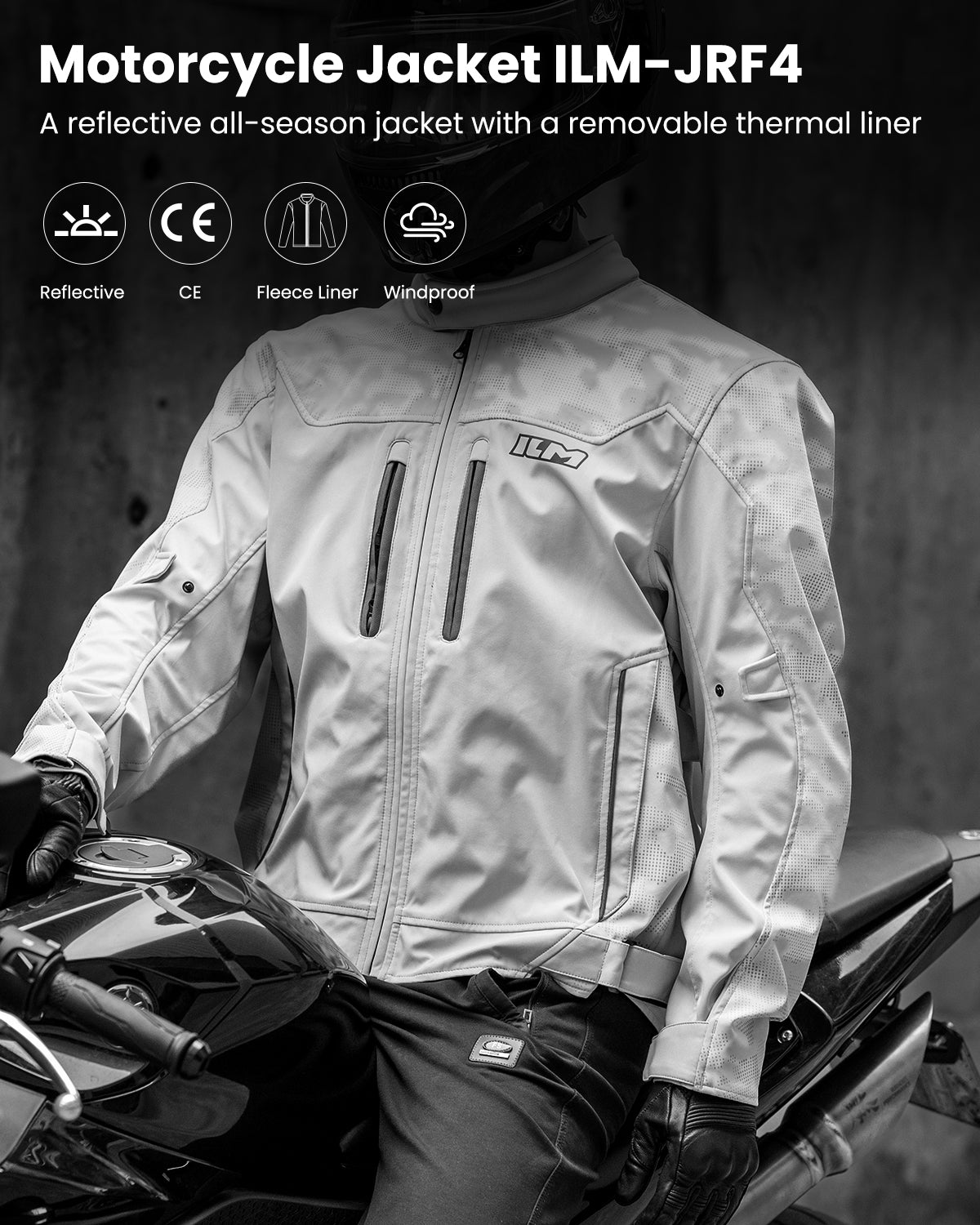 ILM Motorcycle Riding Jacket Reflective with CE Armor and Detachable Thermal Liner Dual Sport All Season for Men Model JRF4