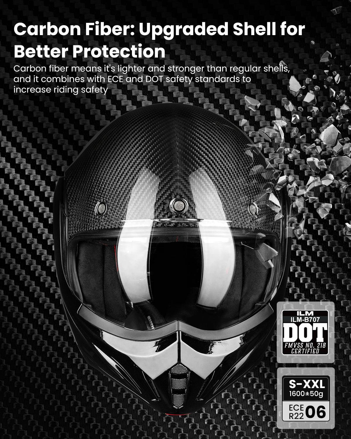 ILM Carbon Fiber Vintage Full Face Modular Motorcycle Helmet Model B707C - ILM
