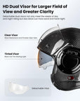 ILM Carbon Fiber Vintage Full Face Modular Motorcycle Helmet Model B707C - ILM