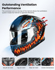 ILM Motorcycle Full Face Street Racing Helmet Model MF567 - ILM