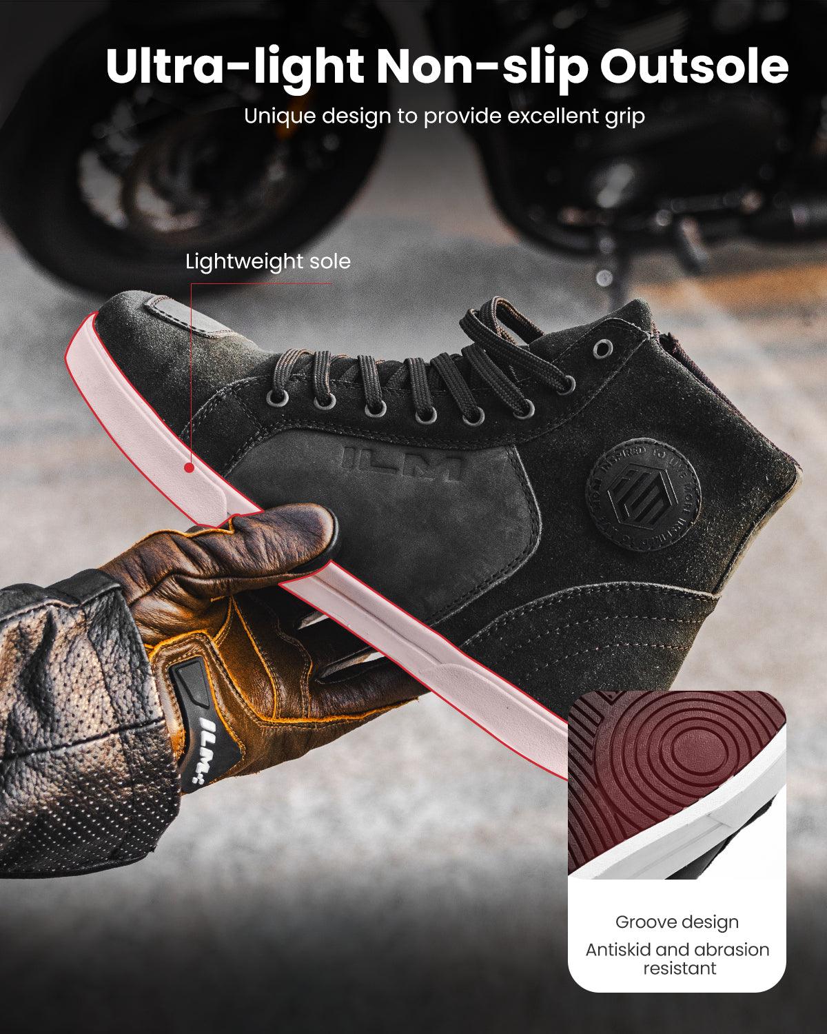 ILM Motorcycle Shoes Motocross Riding Waterproof Anti-Slip Leather Reinforced Street Shoe for Men Women Model UB207