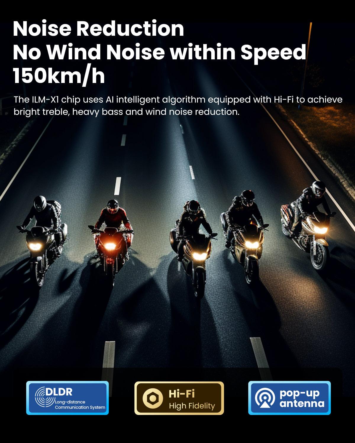 ILM Motorcycle Bluetooth Headset Helmet Communication System 2100M Intercom IP67 Waterproof Noise Cancellation Model RANGEPRO - ILM