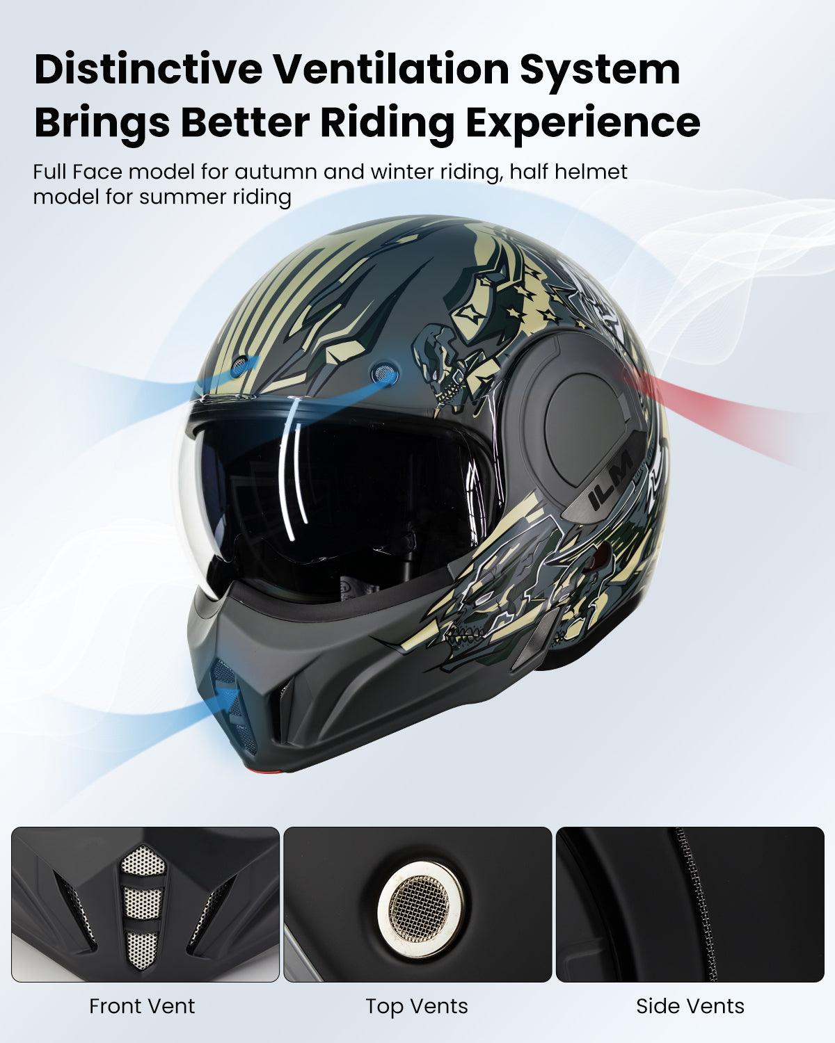 ILM Vintage Full Face Modular Motorcycle Helmet Model B707 - ILM