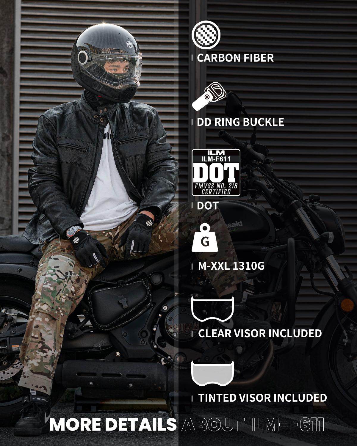 ILM Carbon Fiber Lightweight Motorcycle Helmets Full Face Retro Helmet Model F611 - ILM