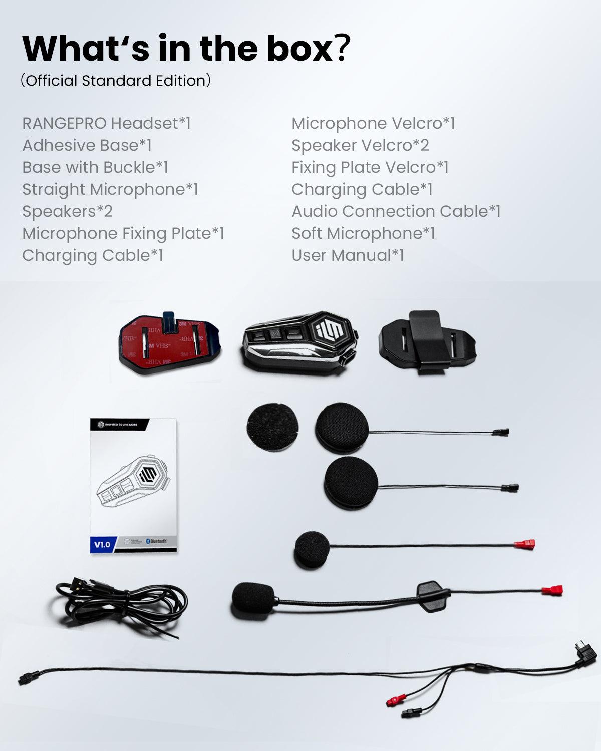 ILM Motorcycle Bluetooth Headset Helmet Communication System 2100M Intercom IP67 Waterproof Noise Cancellation Model RANGEPRO - ILM