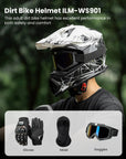 ILM Adult Dirt Bike Helmets Motocross ATV Off Road Helmet with Goggles Gloves Mask DOT Model WS901