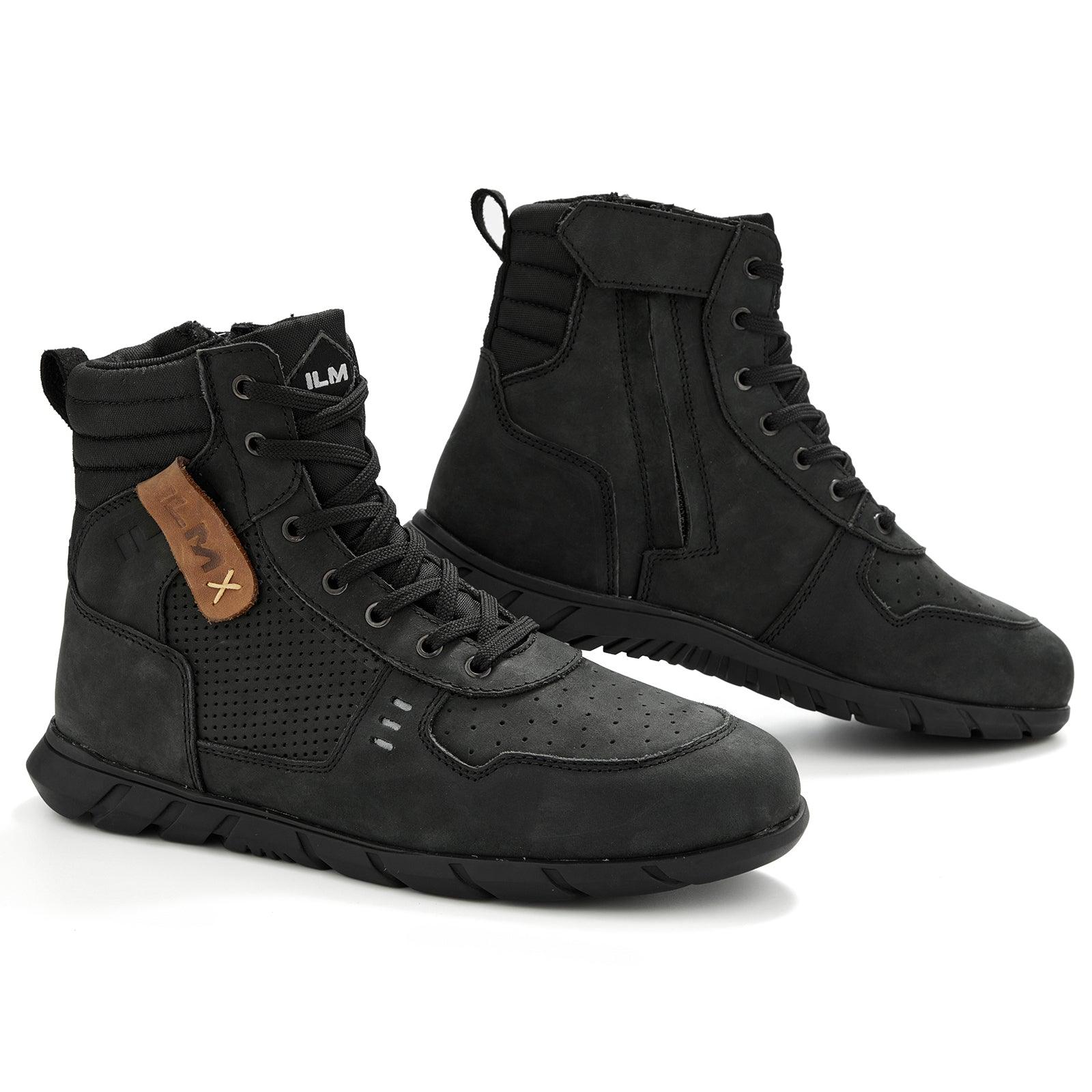 ILM Motorcycle Leather Shoes for Men Waterproof Anti-Slip with Ankle Support Model UB305