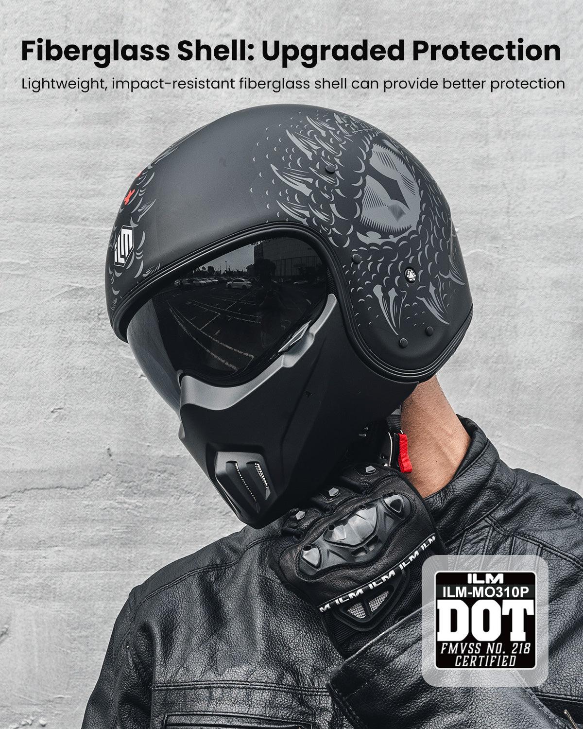 ILM Fiberglass Open Face Motorcycle 3/4 Helmet Lightweight Vintage Helmet Model MO310P - ILM