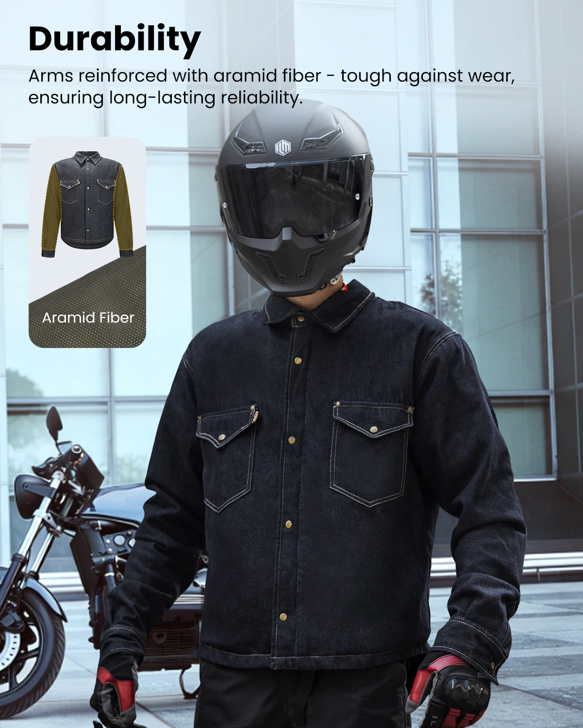ILM Motorcycle Shirt Denim Jacket for Men with CE Armor Mesh Liner Lig