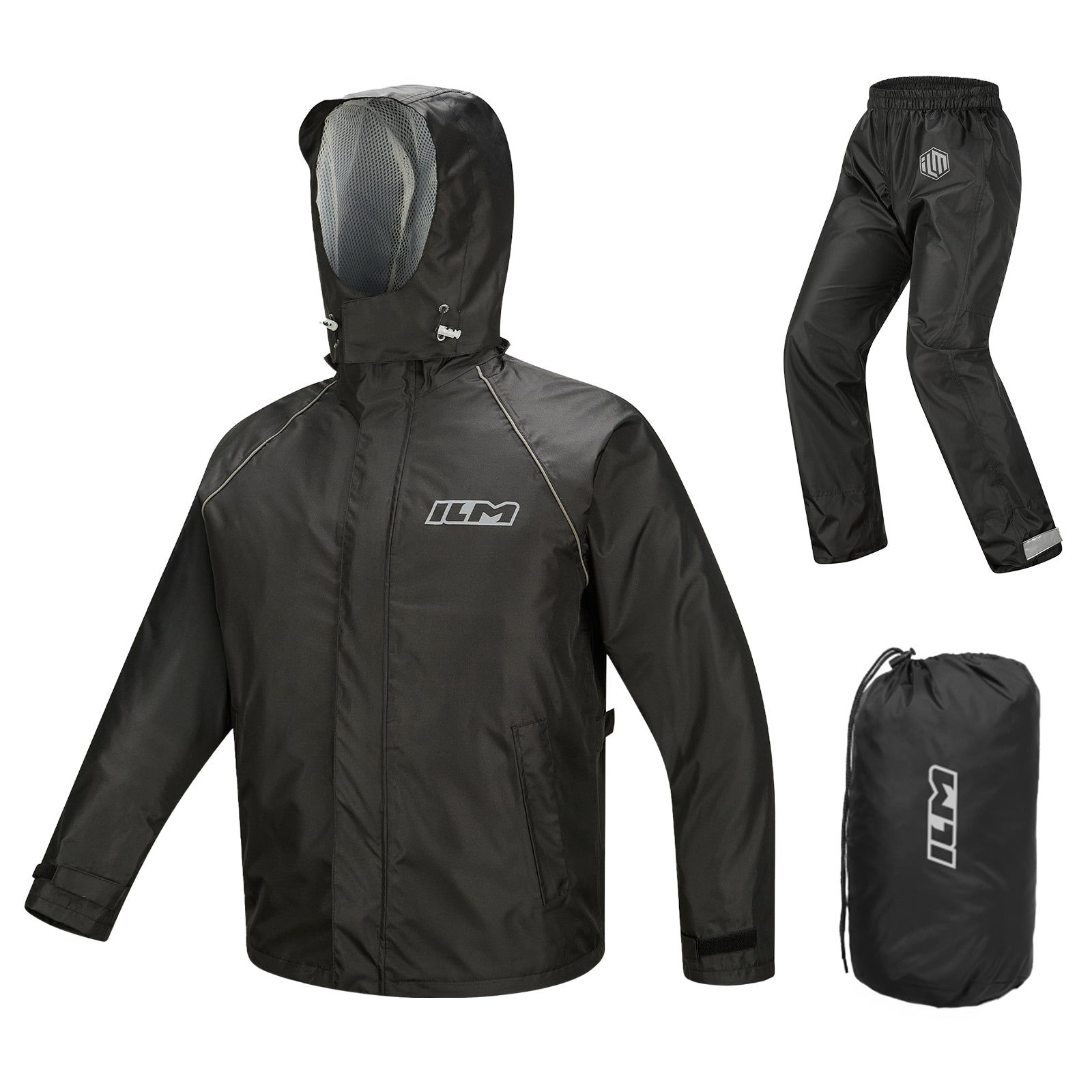 ILM Motorcycle Rain Suit for Men 2 Piece Waterproof Jacket and Pants Hidden Shoe Cover Breathable Reflective Model RS03