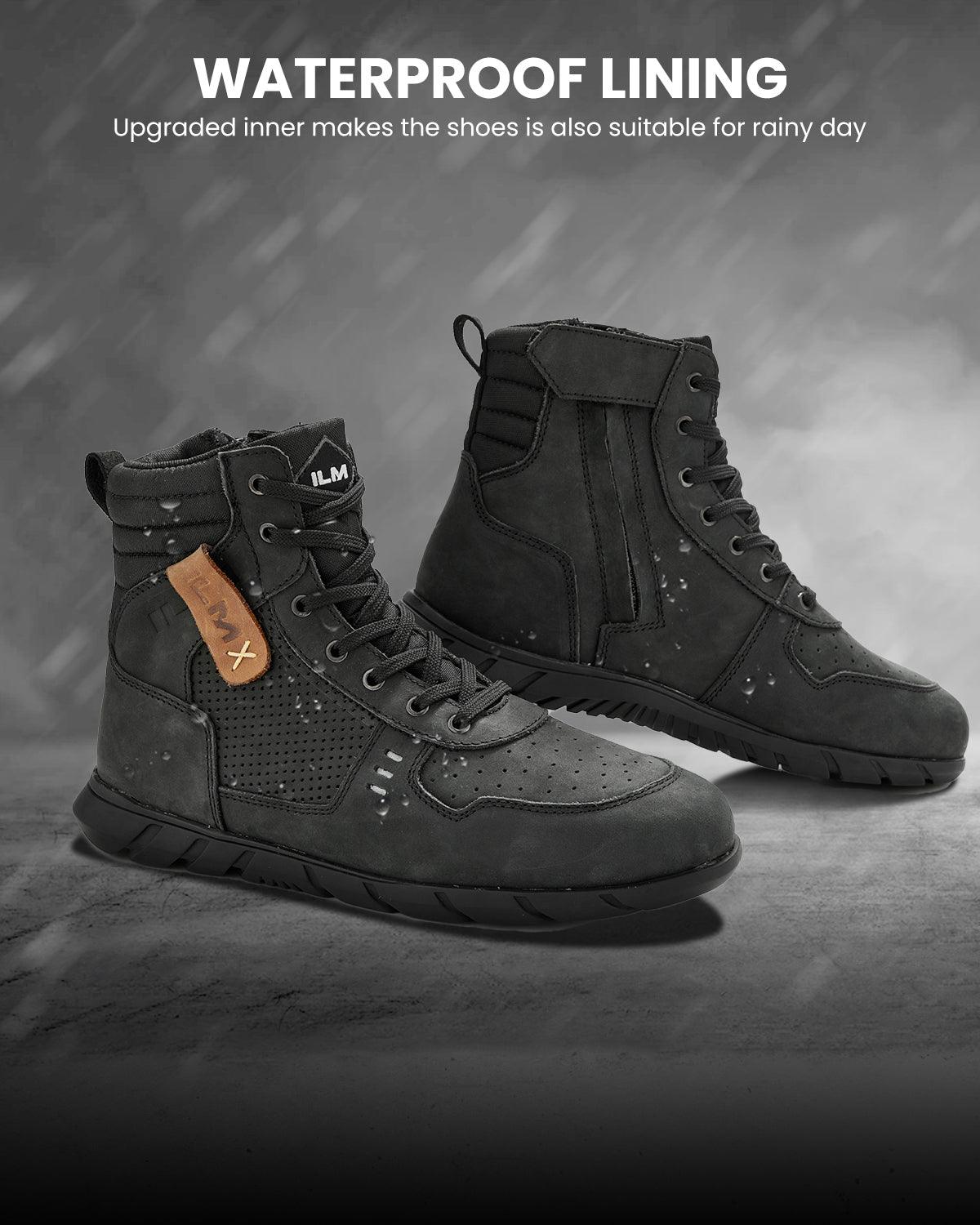 ILM Motorcycle Leather Shoes for Men Waterproof Anti-Slip with Ankle Support Model UB305