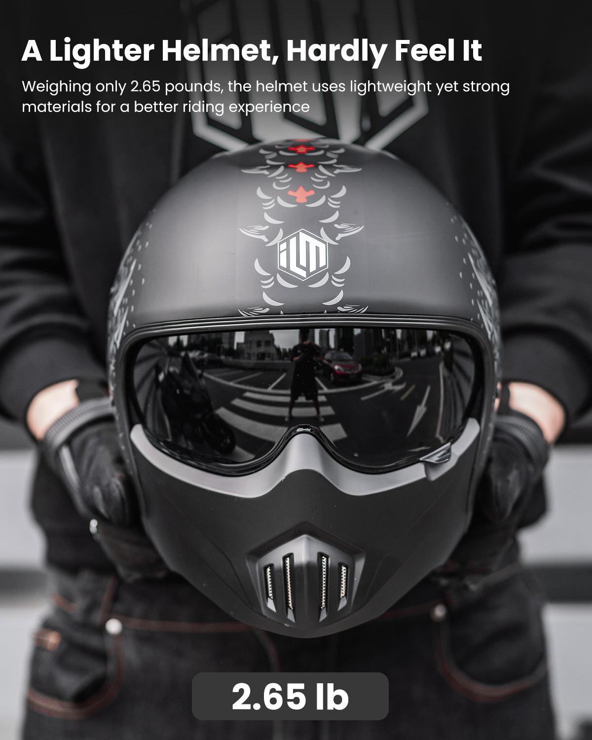 ILM Fiberglass Open Face Motorcycle 3/4 Helmet Lightweight Vintage Helmet Model MO310P - ILM