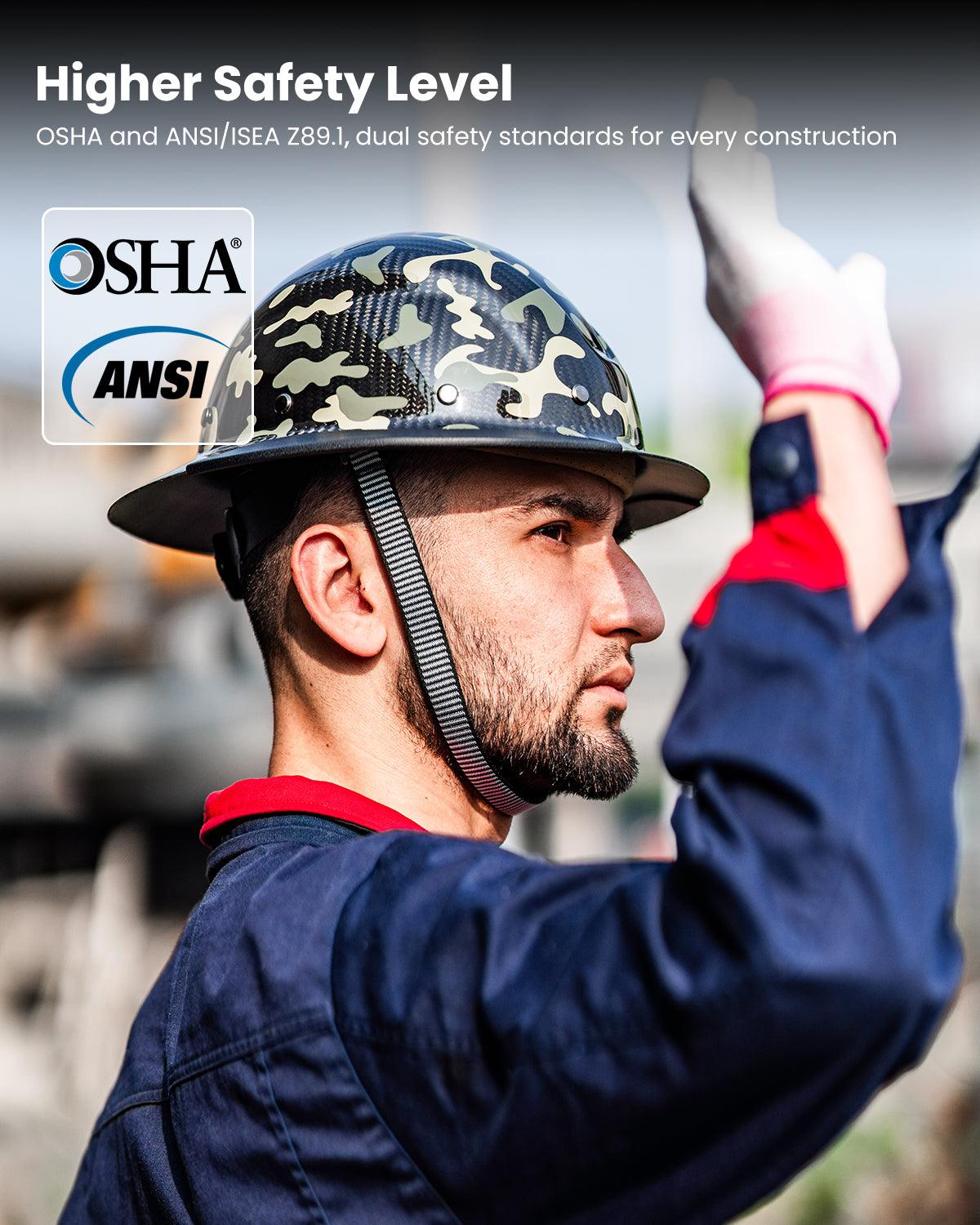 ILM Carbon Fiber Full Brim Hard Hat for Men with 4-8 Point Suspension OSHA and ANSI Construction Safety Hat Model MS401 - ILM