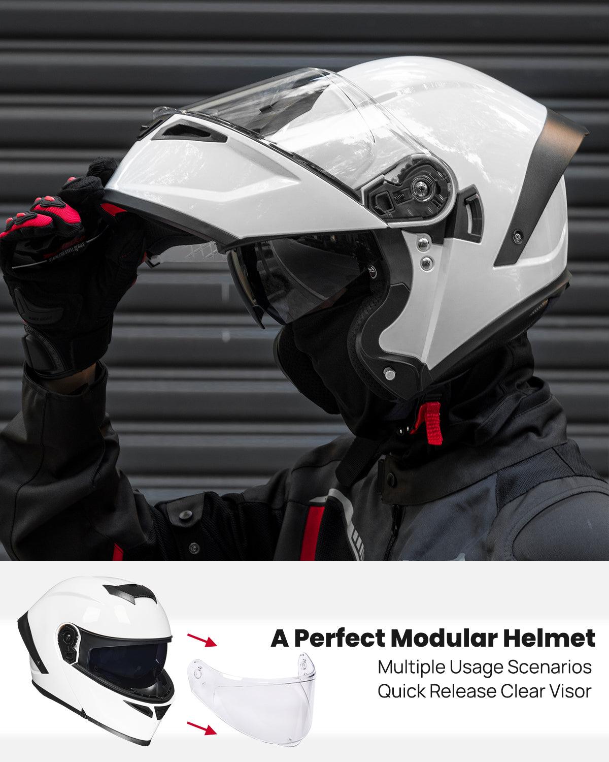 ILM Motorcycle Helmets Modular Full Face Moped Helmet Model WS202 Venom White / XX-LARGE