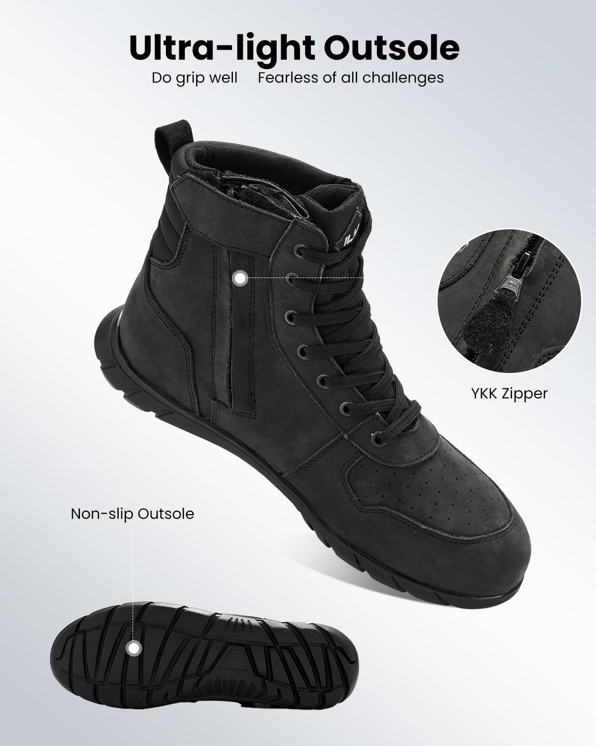 ILM Motorcycle Leather Shoes for Men Waterproof Anti-Slip with Ankle Support Model UB305