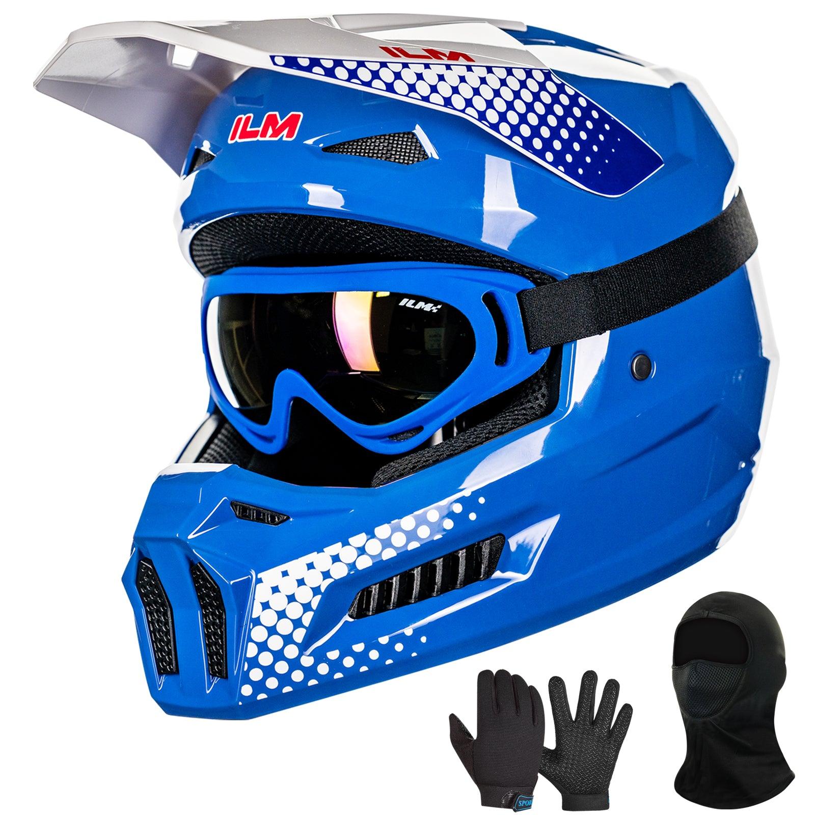 best youth full face mountain bike helmet amazon ILM Youth Dirt Bike Helmets Kids ATV Helmet with Goggles Gloves Mask Model MT601Y Popart Blue / Youth-M