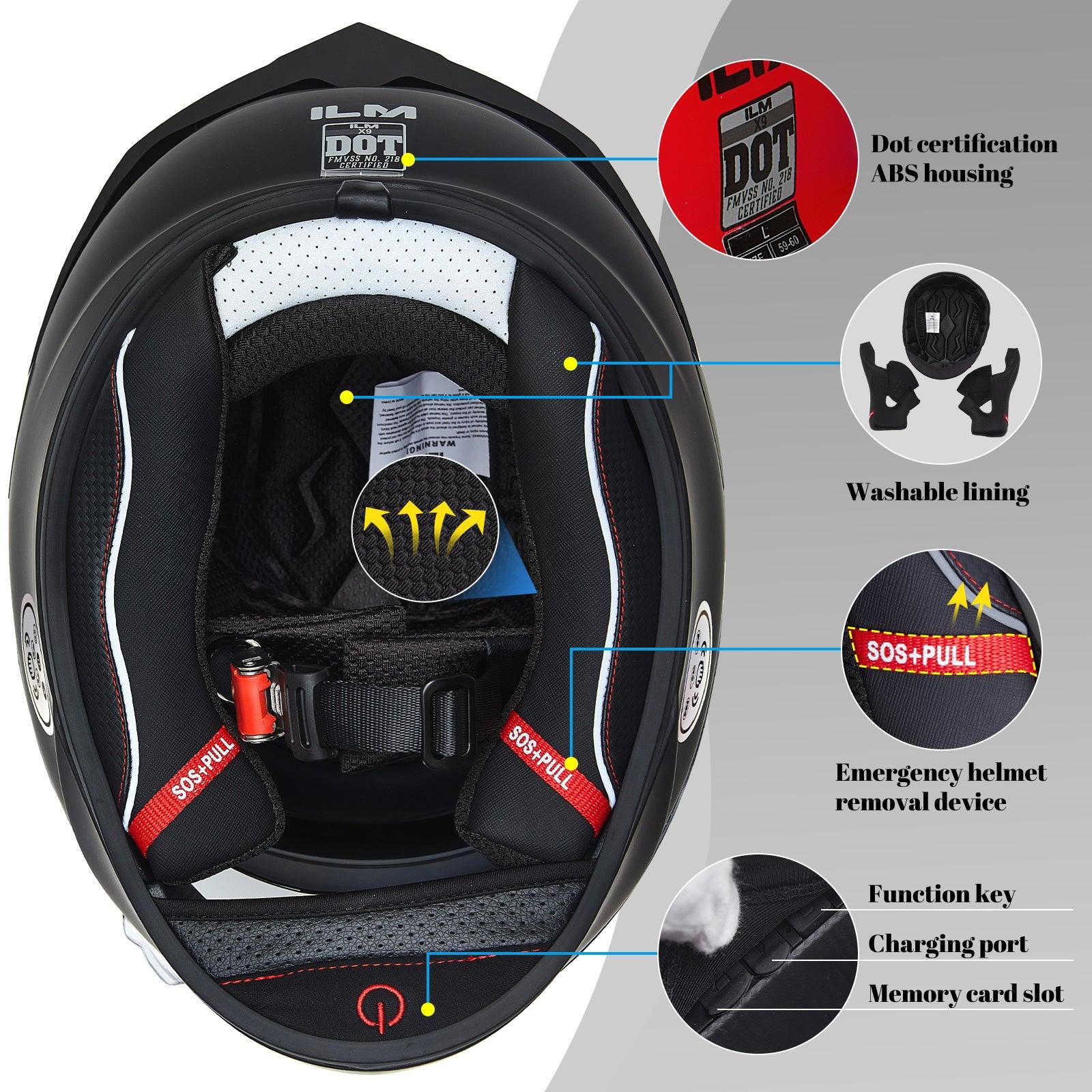 ILM Touch Built-in Bluetooth Integrated Full Face Motorcycle Helmet Model X9 - ILM