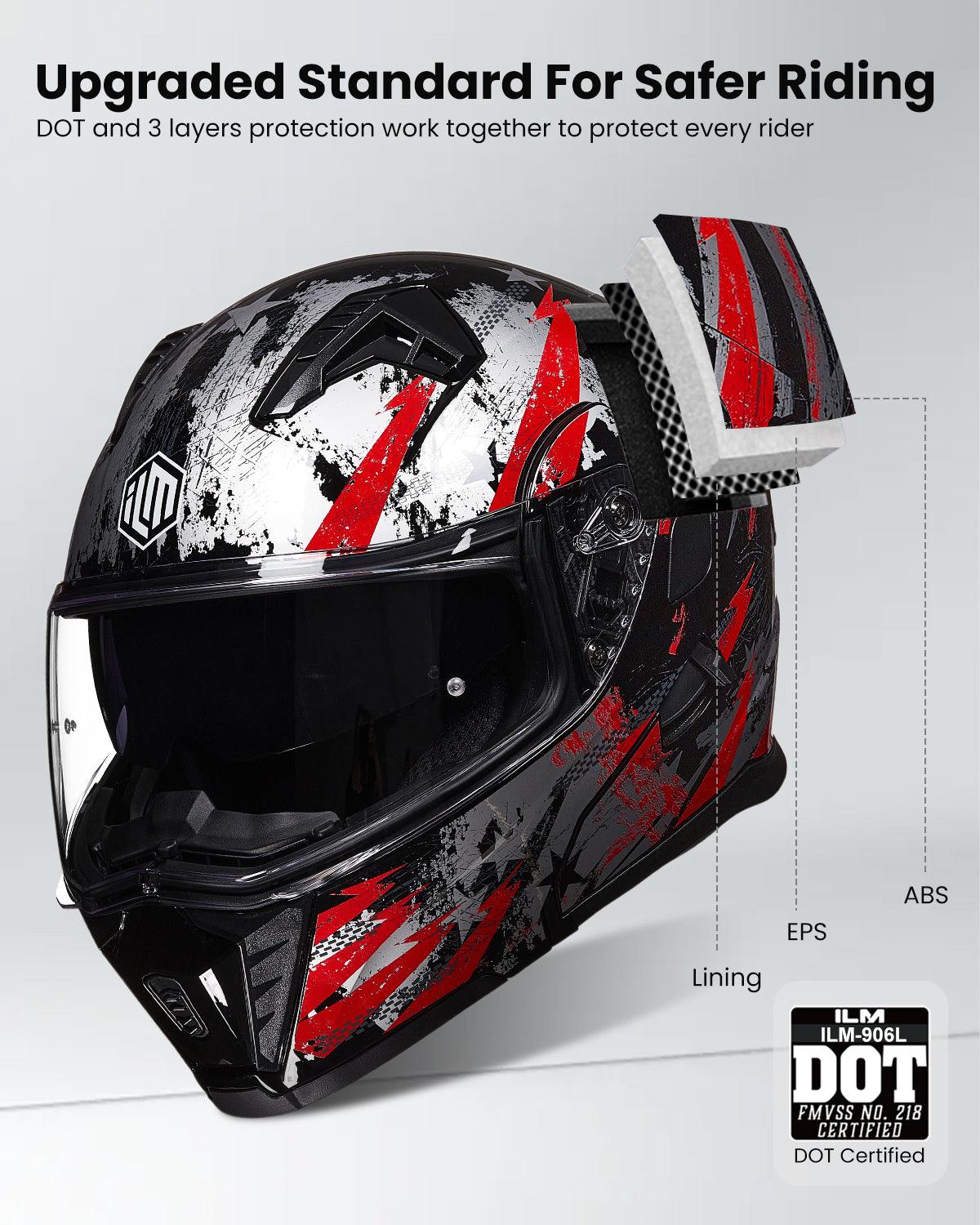 eps motorcycle helmet ILM Motorcycle Modular Full Face Helmet LED Tail Light Model 906L Lightning / Medium