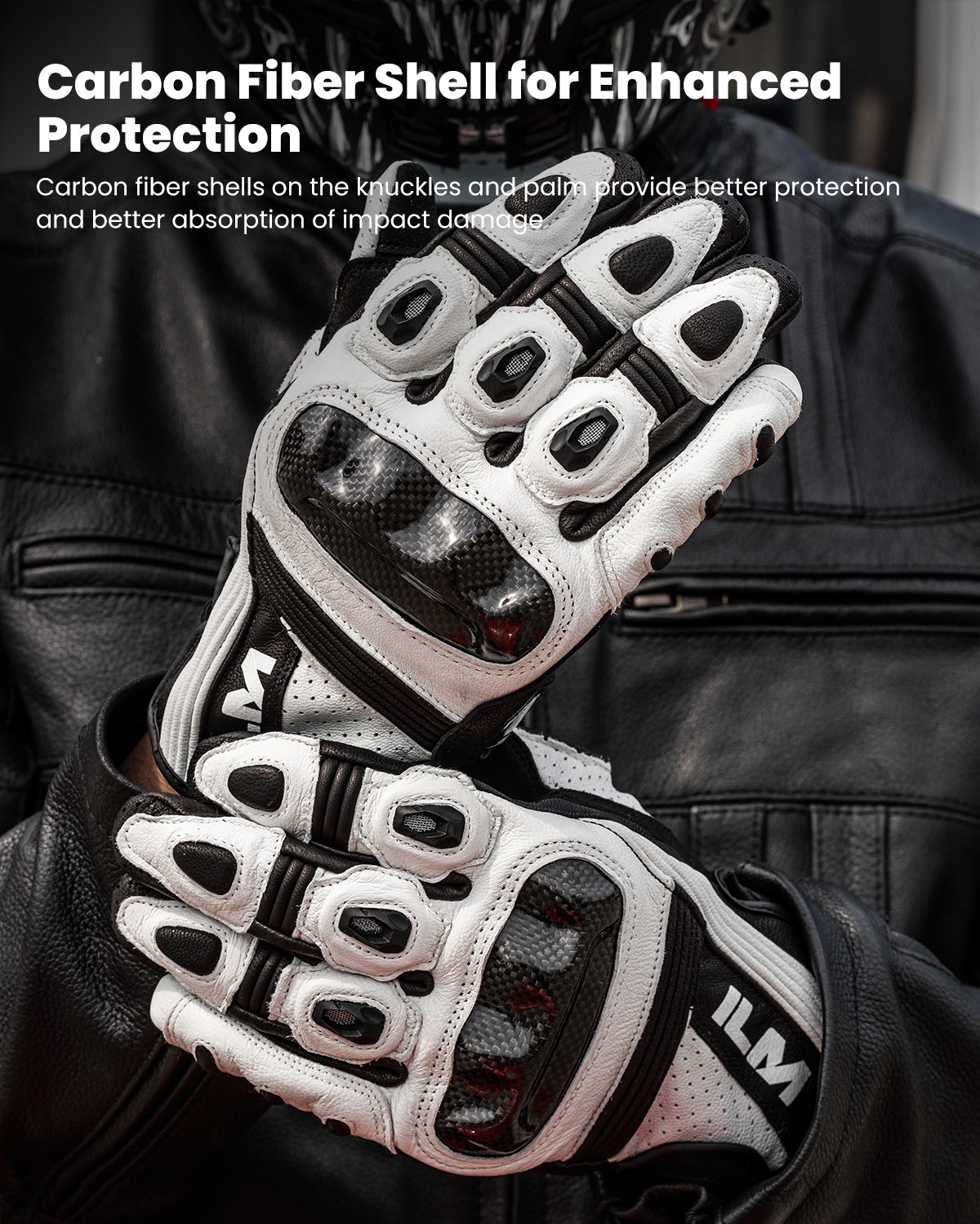 ILM Motorcycle Goatskin Leather Gloves Riding Motorbike with Touchscreen Hard Knuckle Model GL4