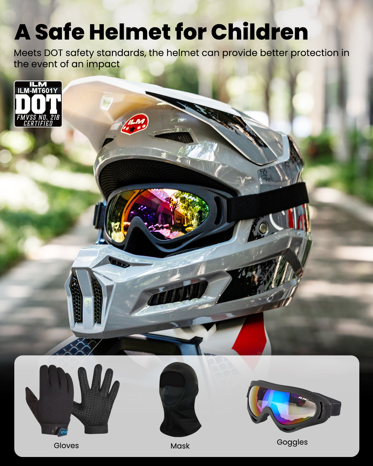 ILM Youth Dirt Bike Helmets Kids ATV Helmet with Goggles Gloves Mask Model MT601Y