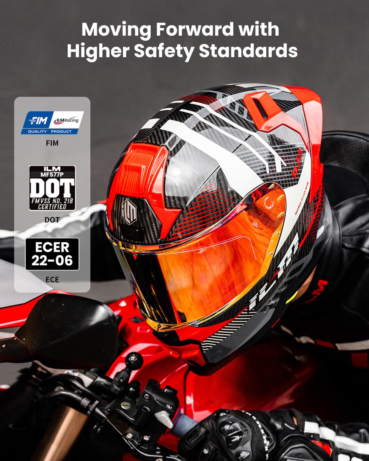 ILM Carbon Fiber Motorcycle Helmets Full Face Racing Helmet Model MF577P 3K Carbon Black / Medium