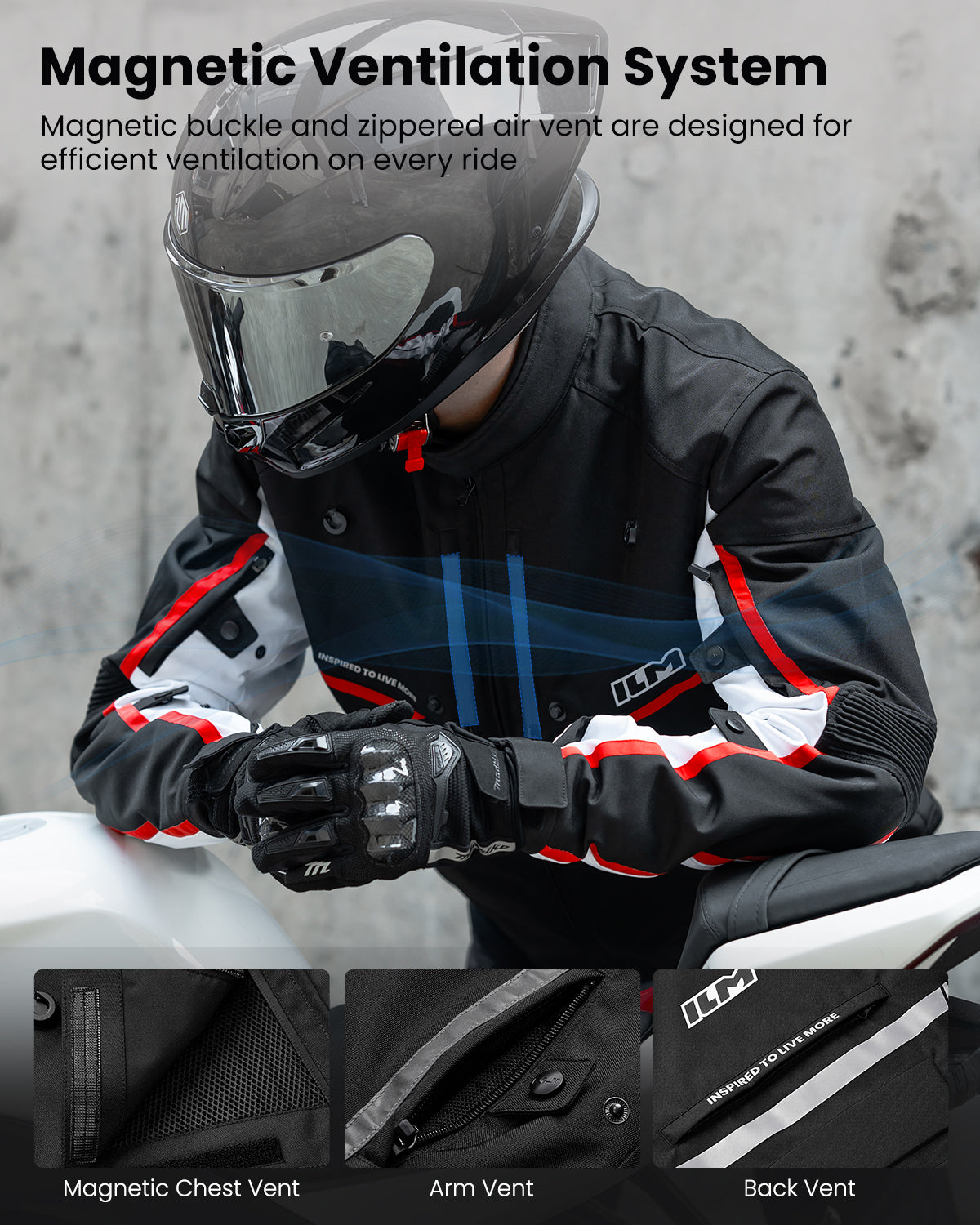 ILM Motorcycle Riding Jacket with CE Armor and Detachable Waterproof Thermal Liner Dual Sport Model JF2