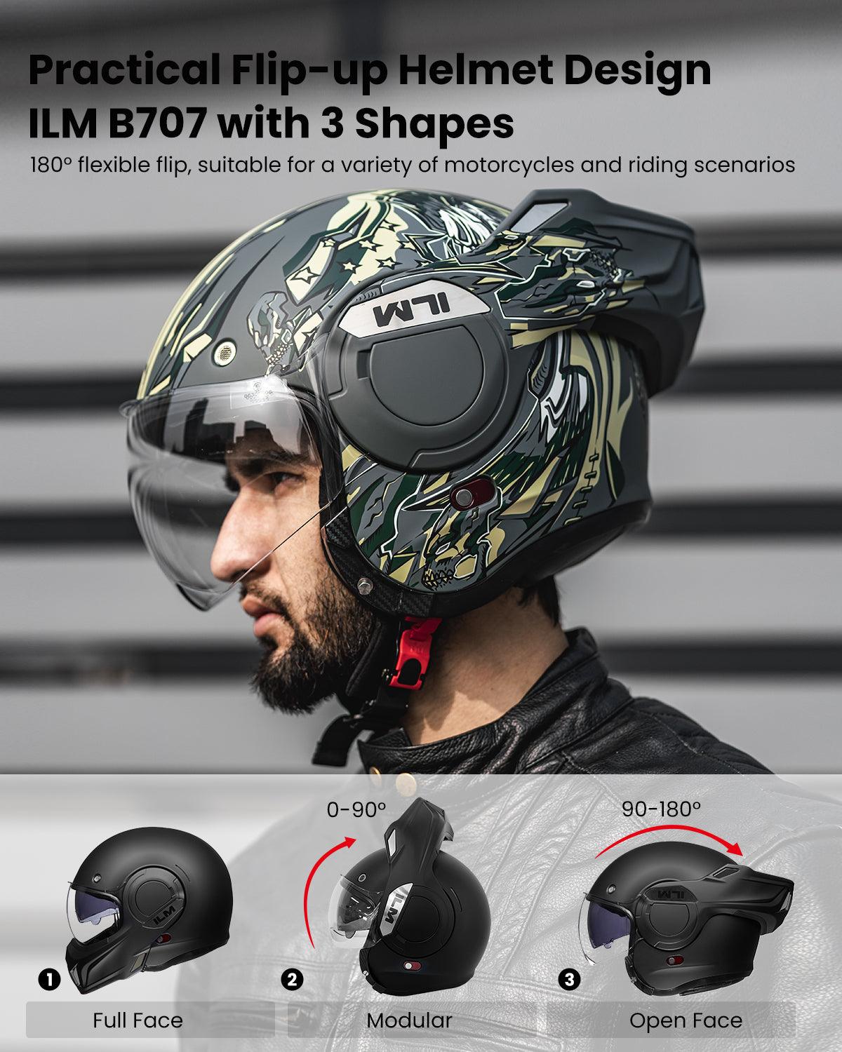 build your own full face motorcycle helmet ILM Vintage Full Face Modular Motorcycle Helmet Model B707 Army Green / Medium
