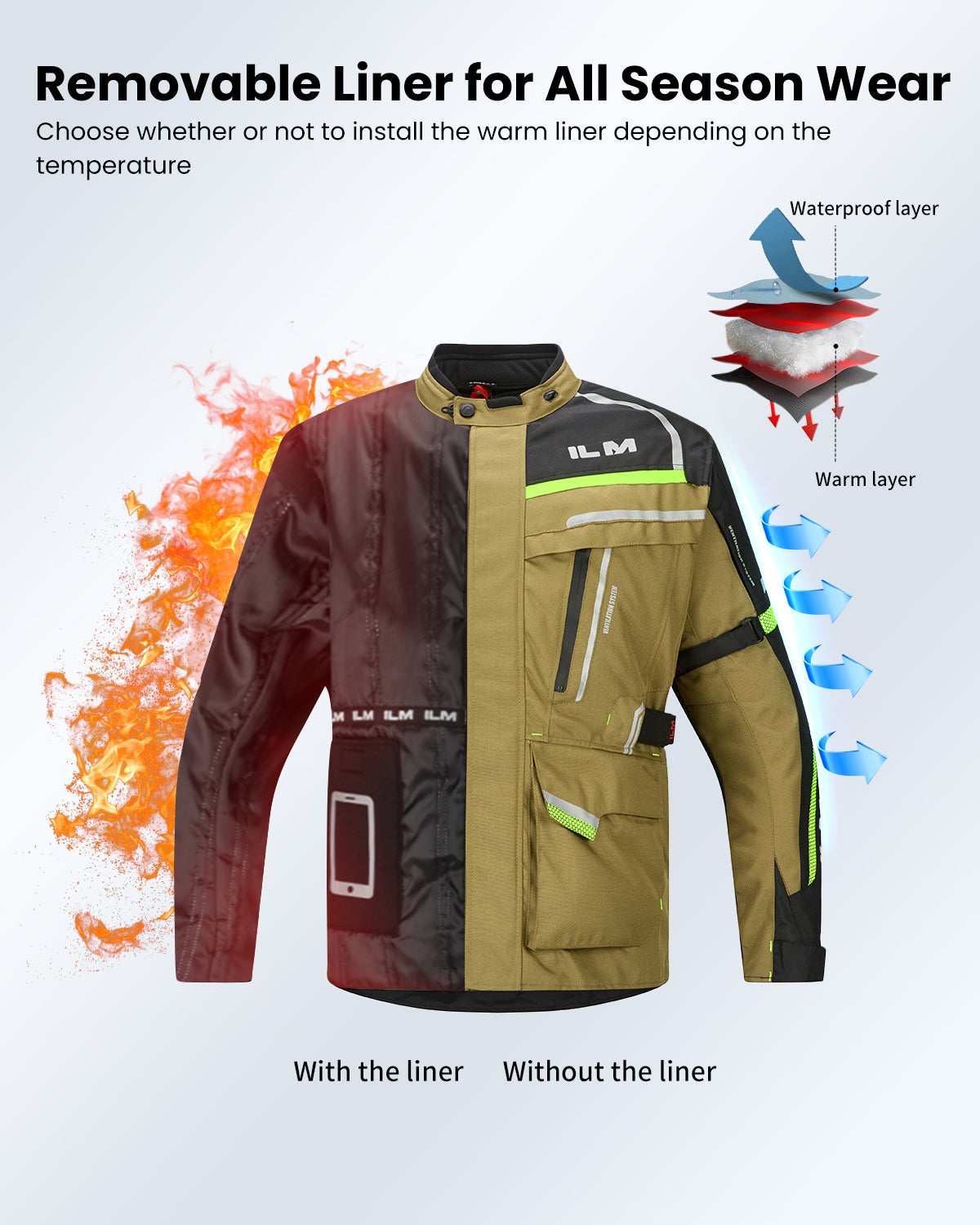 ILM Men's Street Motorcycle Jacket with CE Armor and Detachable Therma