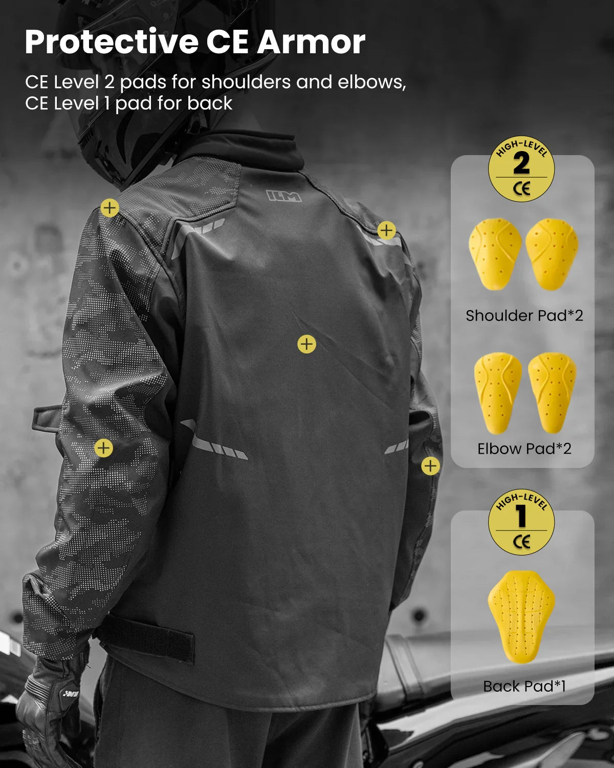 ILM Motorcycle Riding Jacket Reflective with CE Armor and Detachable T