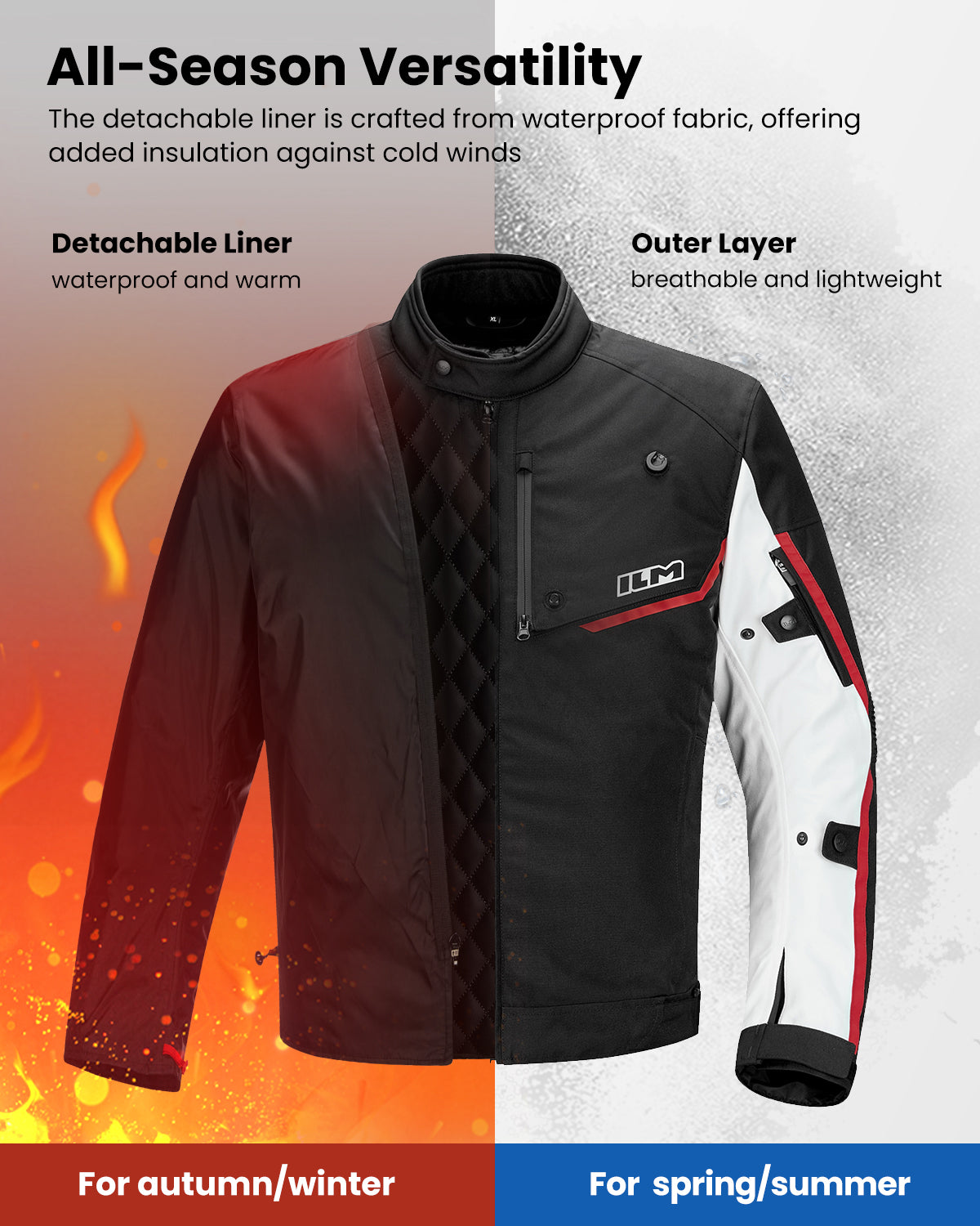 ILM Motorcycle Riding Jacket with CE Armor and Detachable Waterproof Thermal Liner Dual Sport Model JF2