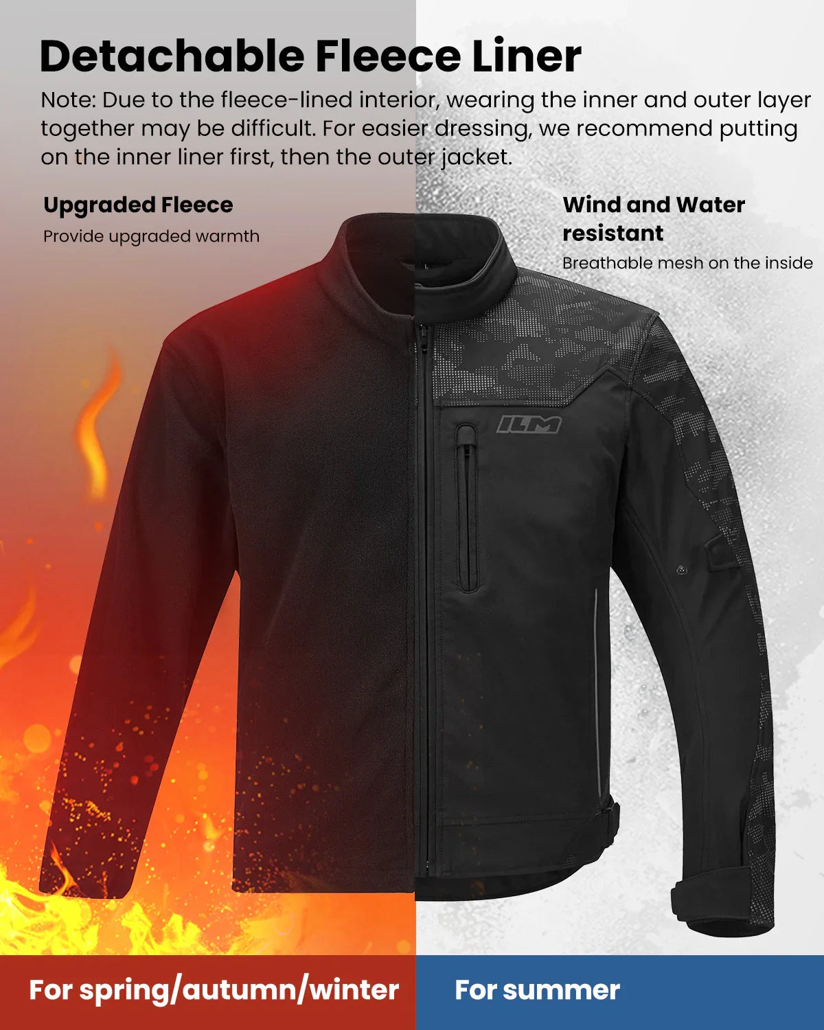 ILM Motorcycle Riding Jacket Reflective with CE Armor and Detachable T