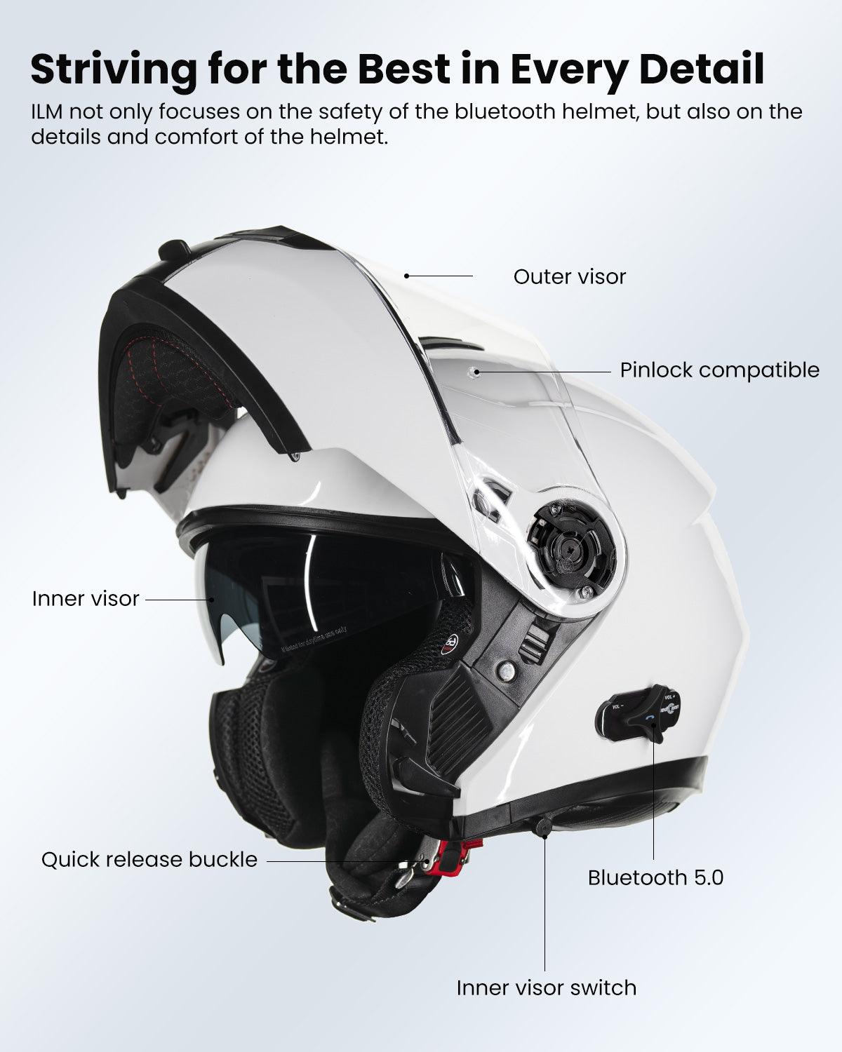 best flip up motorcycle helmets ILM Modular Flip up Full Face Bluetooth Motorcycle Helmet Model 159BT Gloss Black / Large