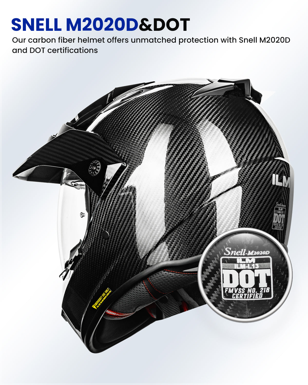 ILM Carbon Fiber Snell M2020D Full Face Motorcycle Adventure Helmet Mo