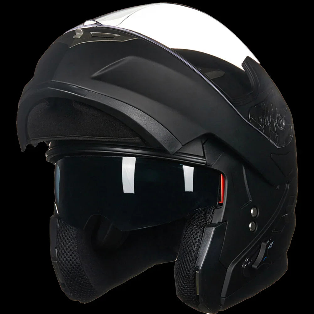 ILM Bluetooth Integrated Modular Flip up Full Face Motorcycle Helmet Model 953 Matte Black / Medium