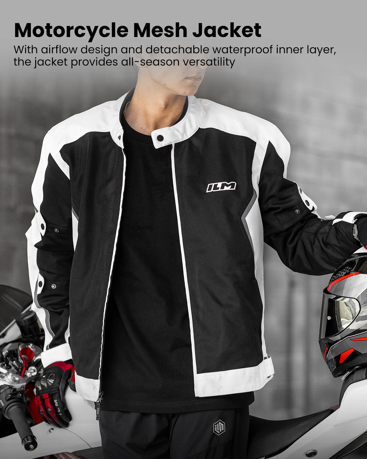 ILM バイクジャケット JM3 2XLサイズ 黒/白 ILM Motorcycle Mesh Jacket with CE Armor and Detachable Waterproof Lin