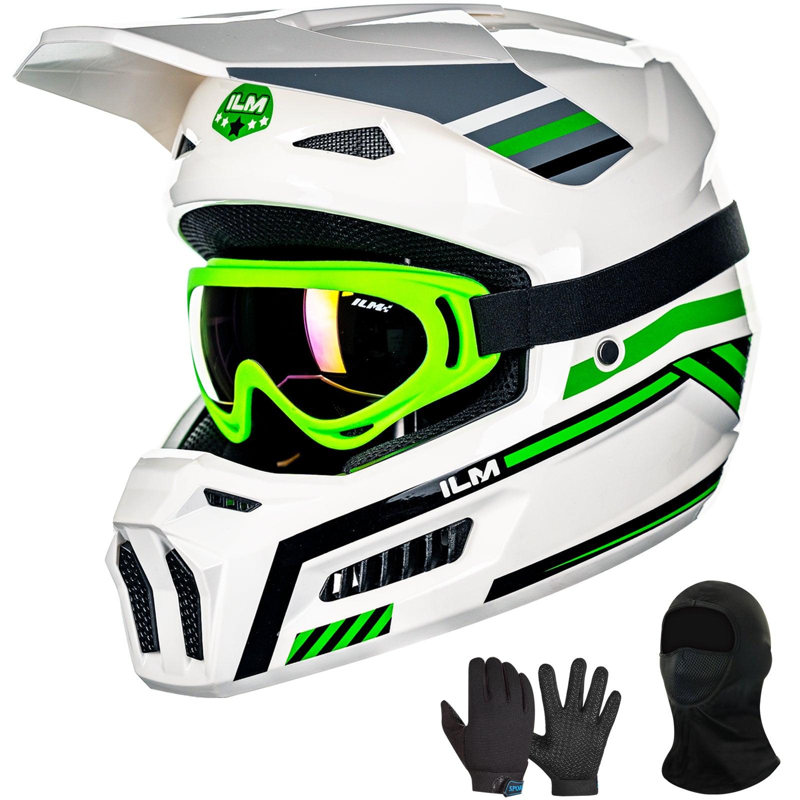 ILM Youth Dirt Bike Helmets Kids ATV Helmet with Goggles Gloves Mask Model MT601Y Spacewalk Green / Youth-S ILM Youth Dirt Bike Helmets Kids ATV Helmet with Goggles Gloves Mask Model MT601Y Spacewalk Green / Youth-S
