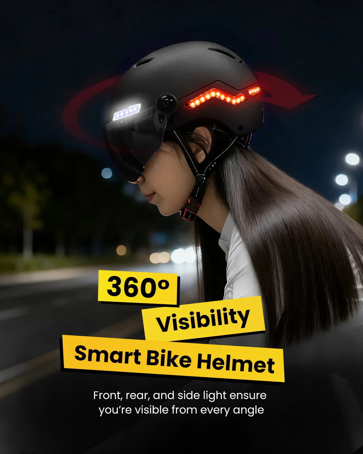 ILM Smart Adult Bike Helmet Front Side Rear LED Light with Automatic G