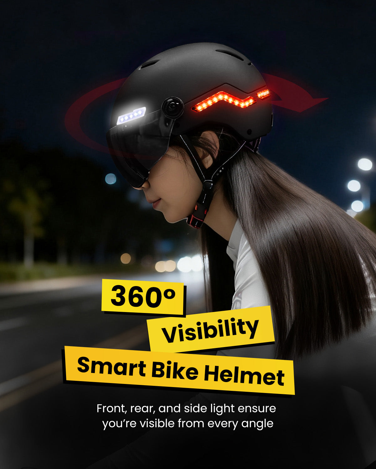 ILM Smart Adult Bike Helmet Front Side Rear LED Light with Automatic G-Sensor Turn Signal &amp; Brake Warning Road Cycling Model MB101L
