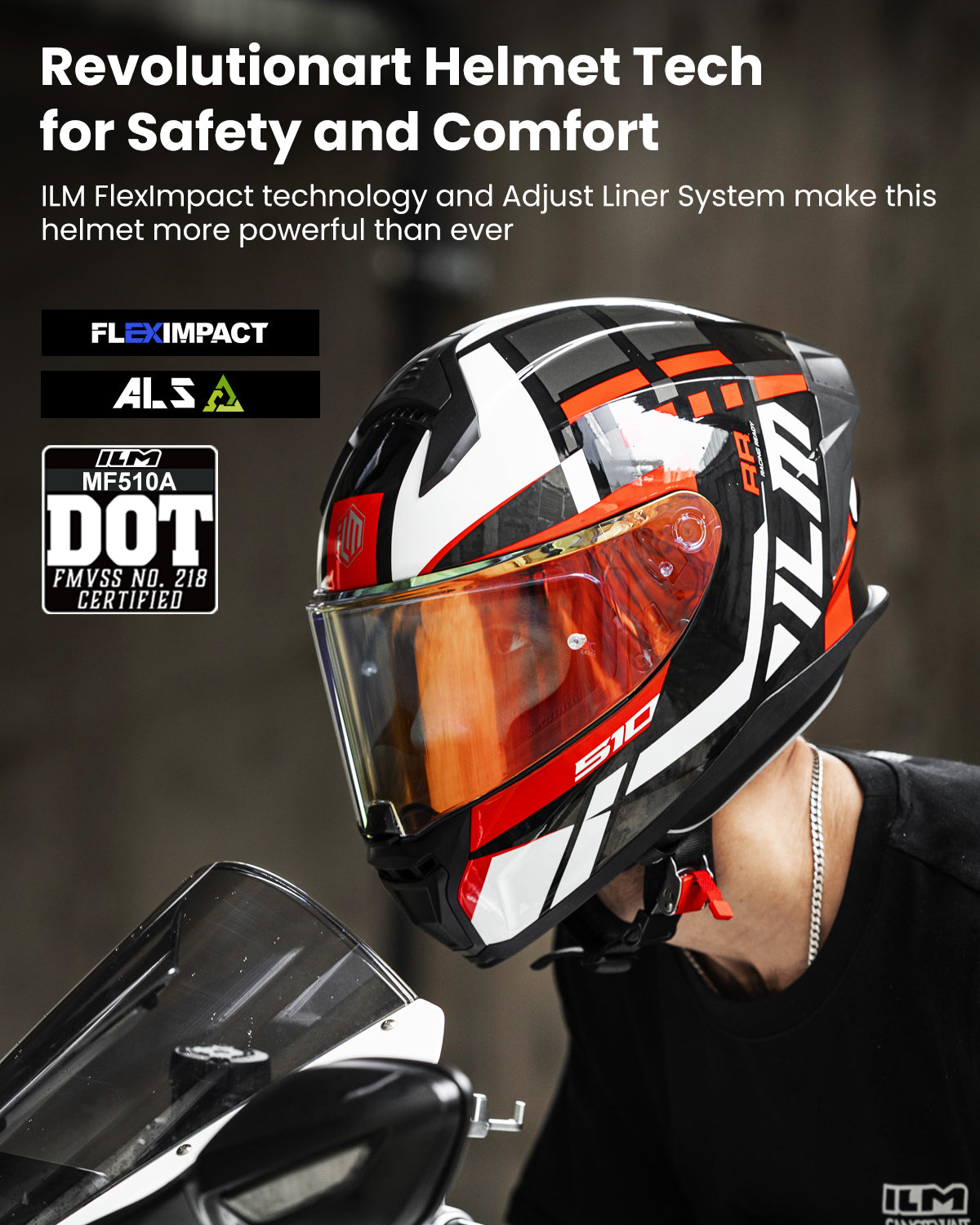 ILM Full Face Motorcycle Helmet DOT Approved Powersports Street Racing Cascos para Motos Model MF510A Fronter Red / Small