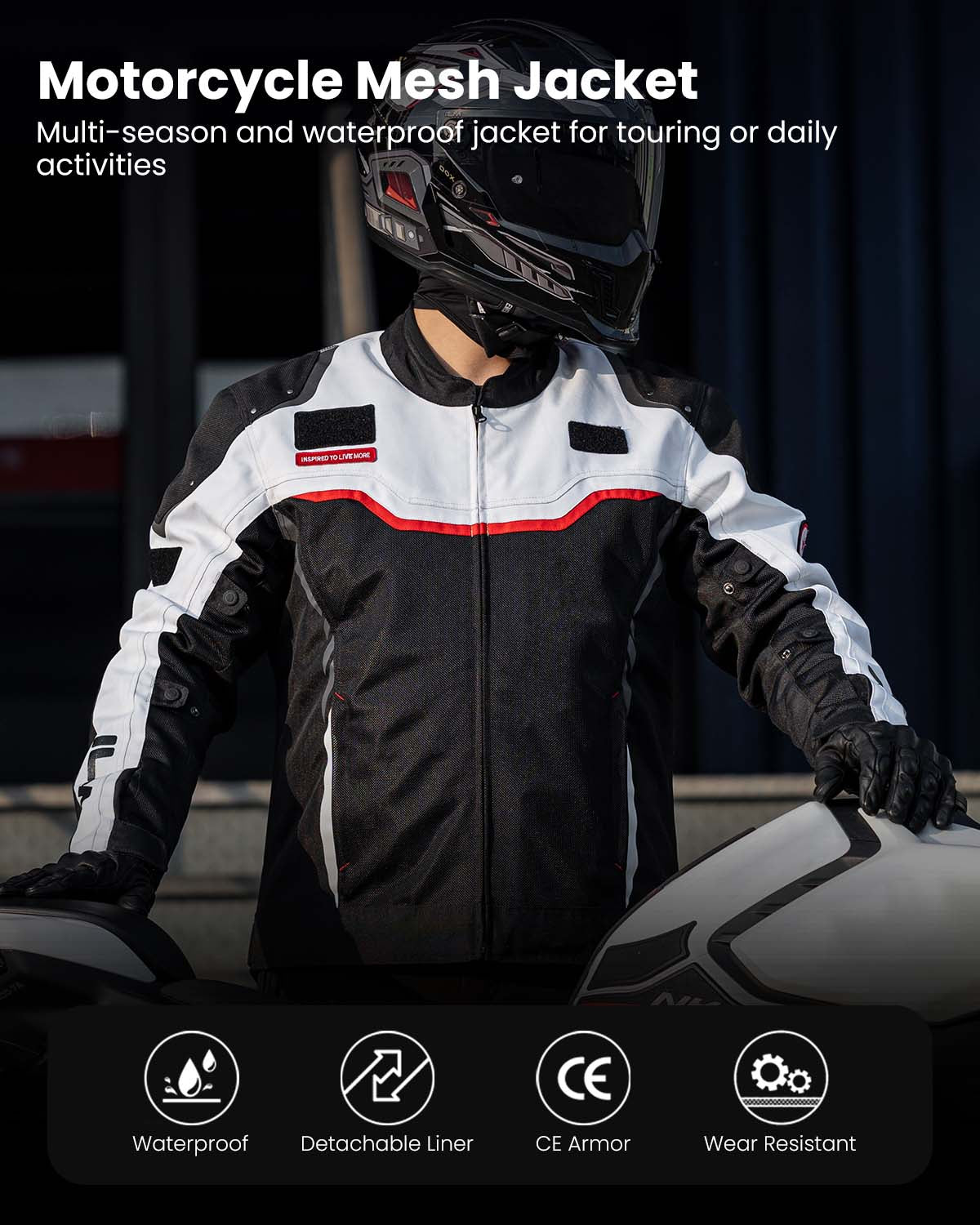 ILM Motorcycle Mesh Jacket with CE Armor and Detachable Waterproof Liner Model JRC2