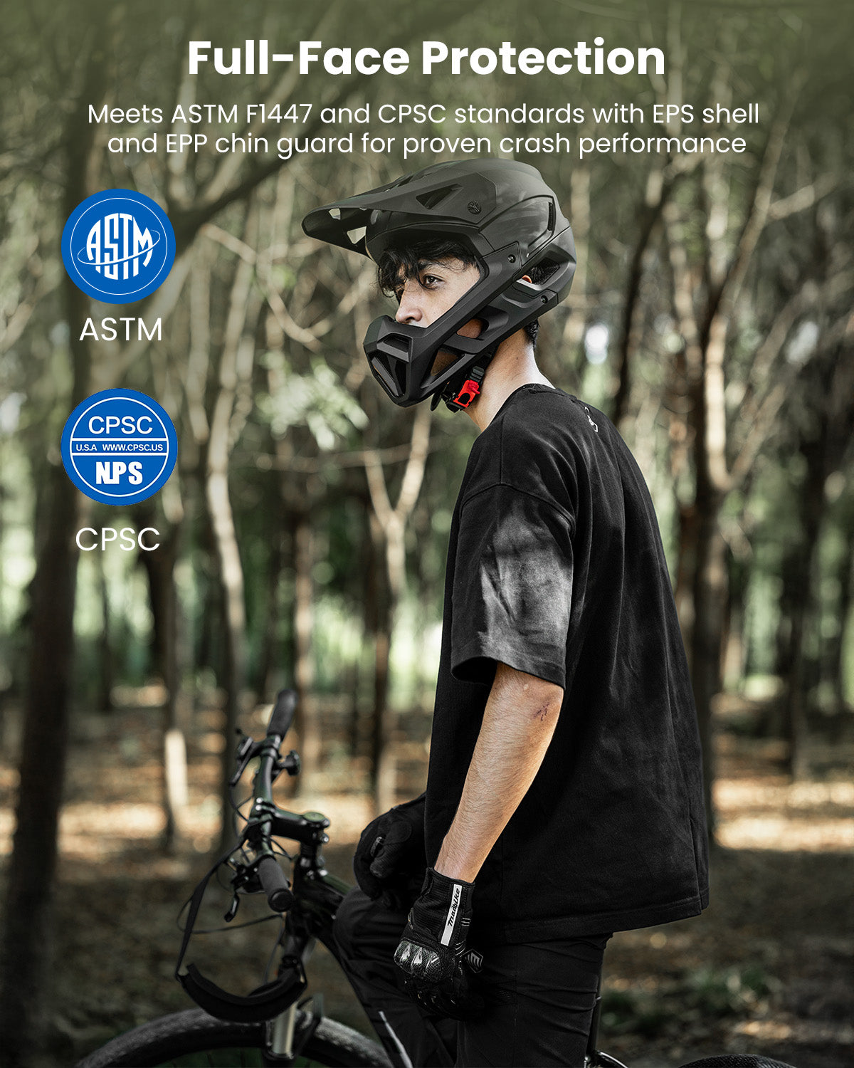 Matte Black / Medium ILM Full Face Mountain Bike Helmet ASTM CPSC Adult with Adjustable Visor for MTB BMX Model HT58