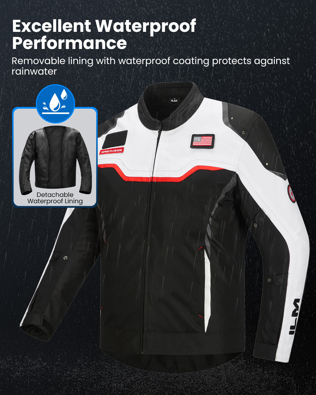 ILM Motorcycle Mesh Jacket with CE Armor and Detachable Waterproof Liner Model JRC2