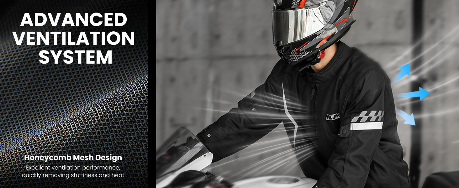 ILM Motorcycle Mesh Jacket with CE Armor and Detachable Waterproof Lin