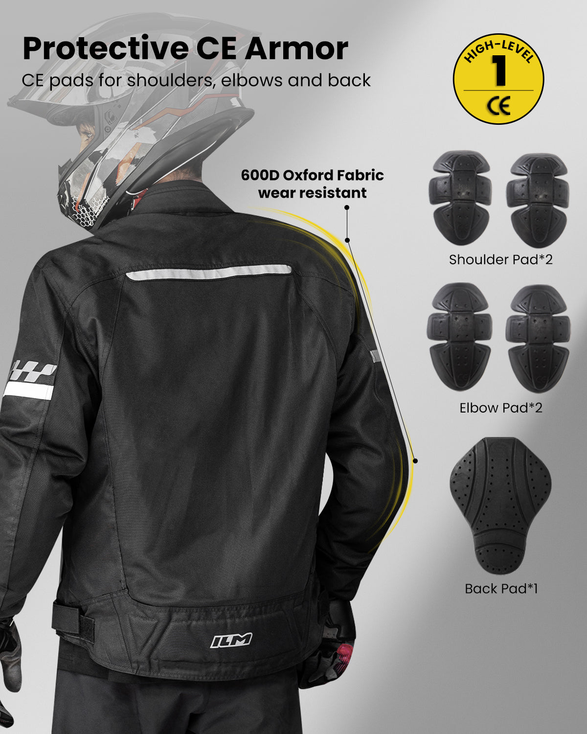 ILM Motorcycle Mesh Jacket with CE Armor and Detachable Waterproof Lin