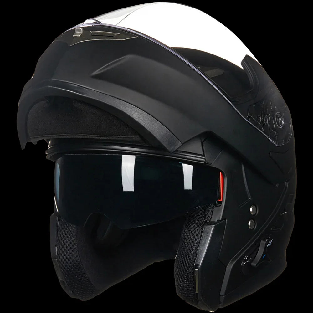 ILM Bluetooth Integrated Modular Flip up Full Face Motorcycle Helmet Model 953PRO Pro Matte Black / Medium