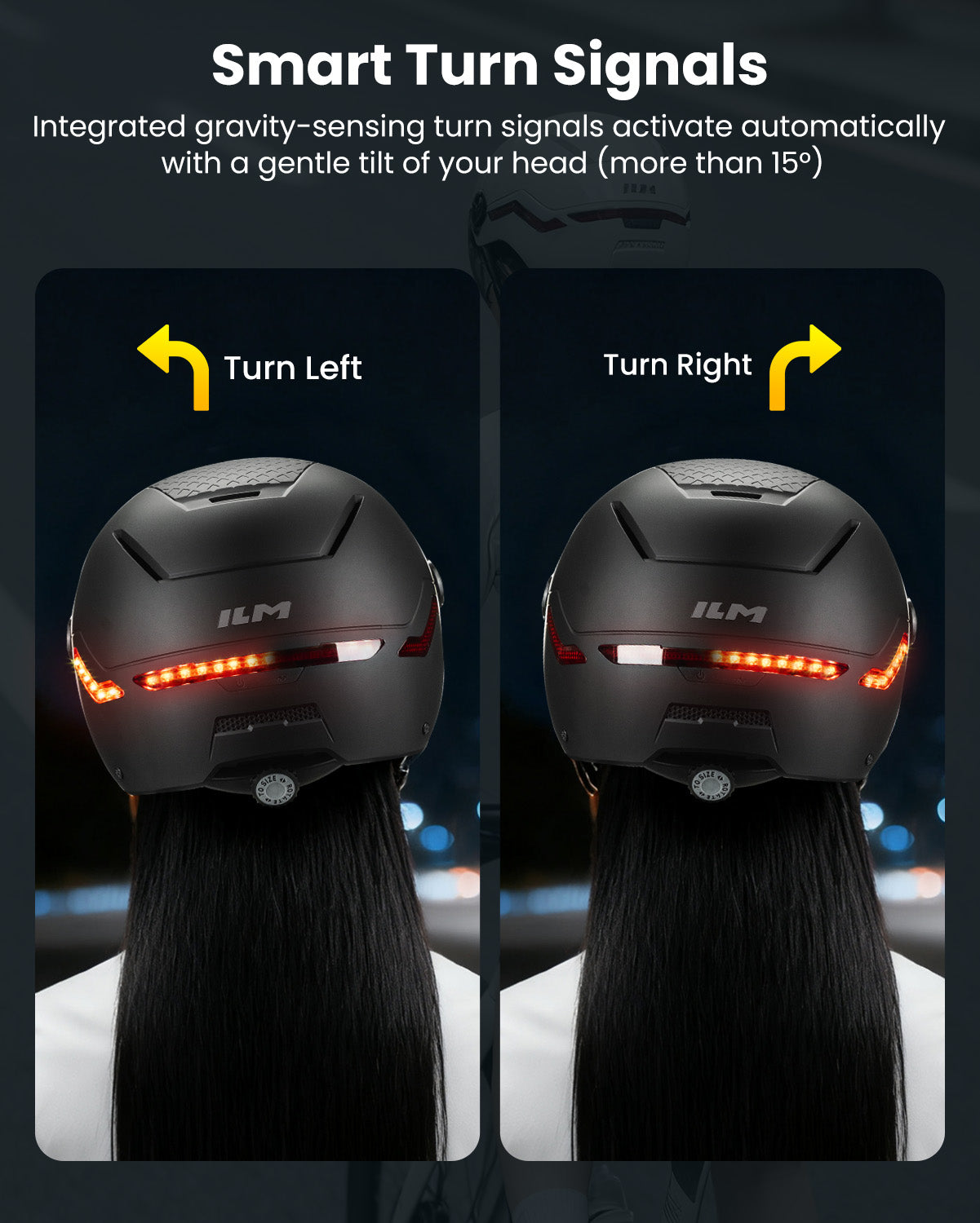 ILM Smart Adult Bike Helmet Front Side Rear LED Light with Automatic G-Sensor Turn Signal &amp; Brake Warning Road Cycling Model MB101L