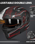 ILM Motorcycle Dual Visor Flip up Modular Full Face Helmet Model 902LED