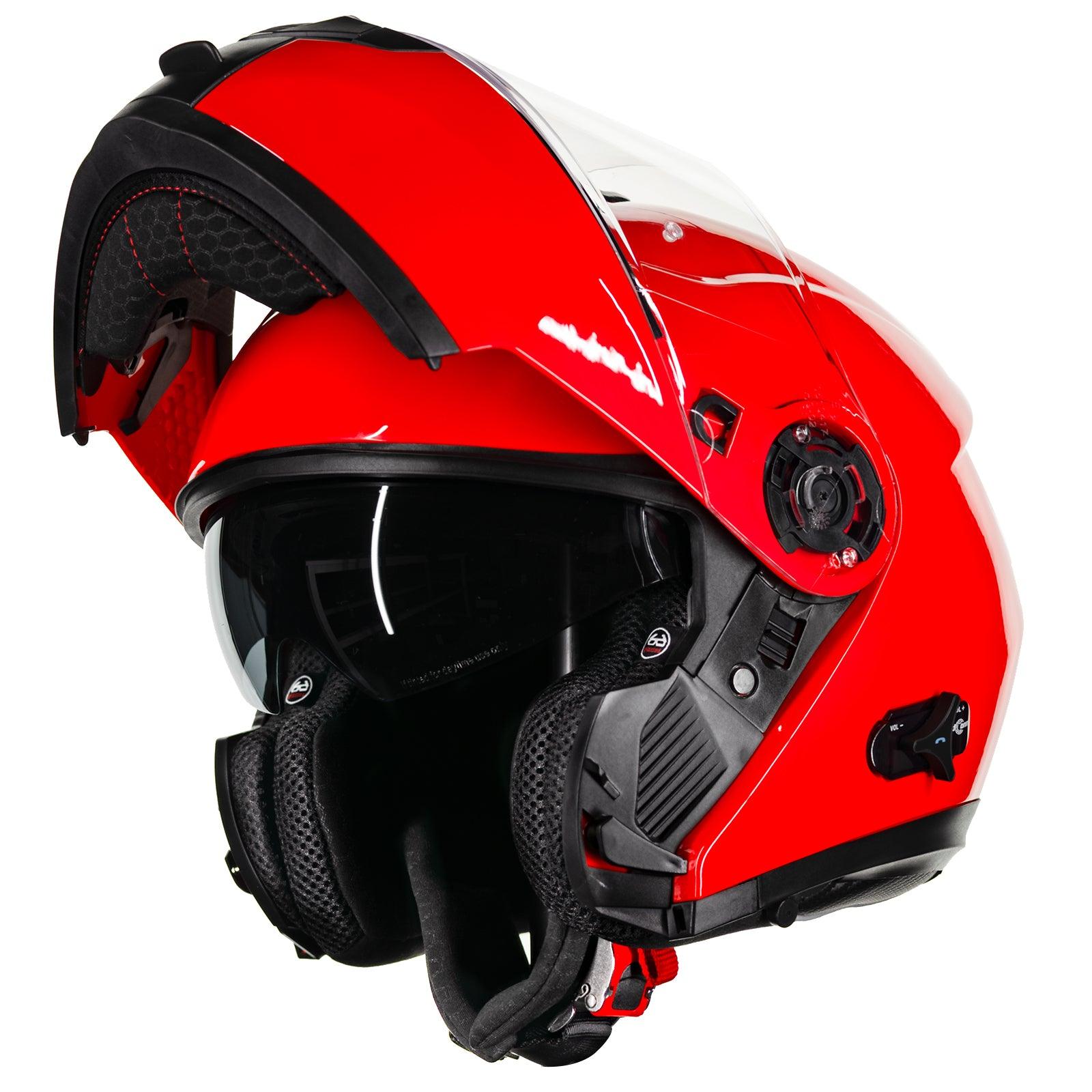 bluetooth open face motorcycle helmet ILM Modular Flip up Full Face Bluetooth Motorcycle Helmet Model 159BT Red / X-Large