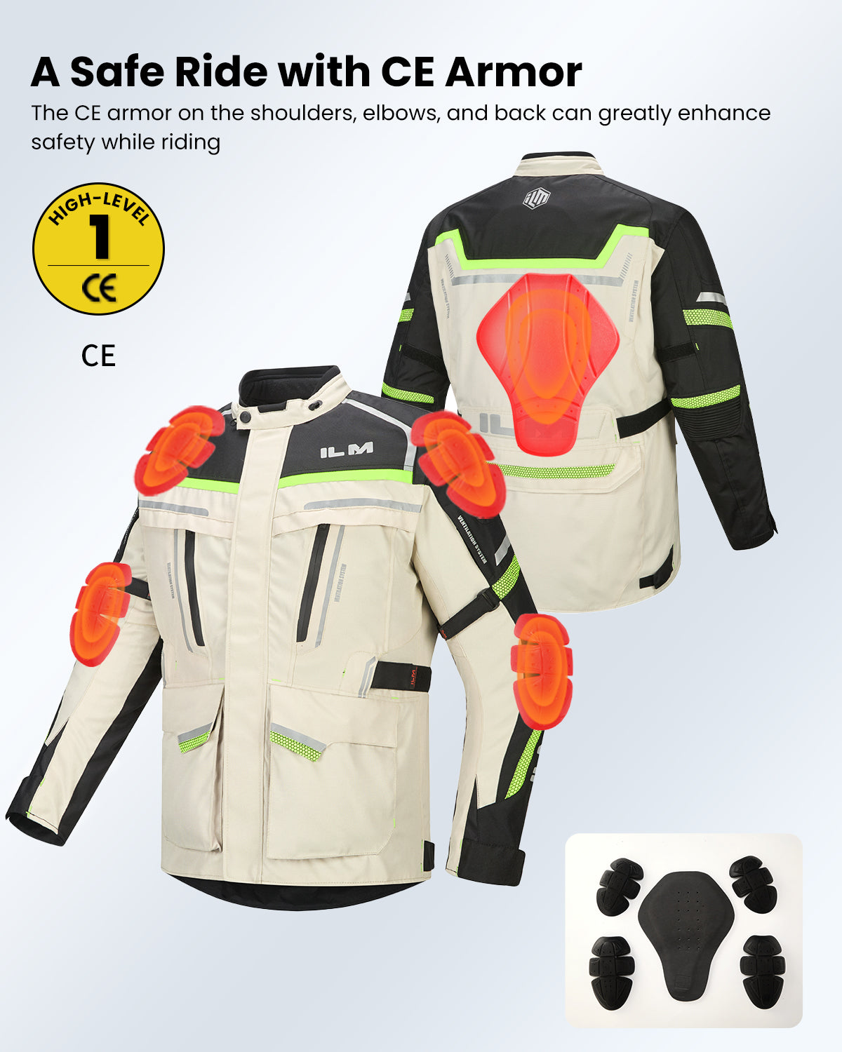 ILM Men's Street Motorcycle Jacket with CE Armor and Detachable Thermal Liner Waterproof Adventure Touring Jackets Model JRL3
